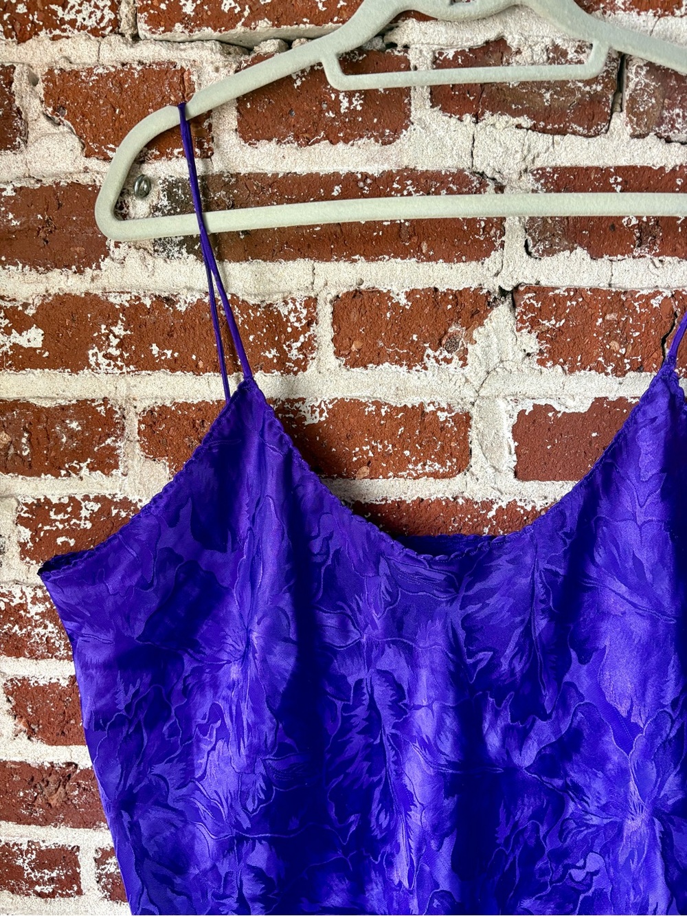Vintage Royal Purple Floral Long Camisole / Short Slip Dress - Picture 2 of 6